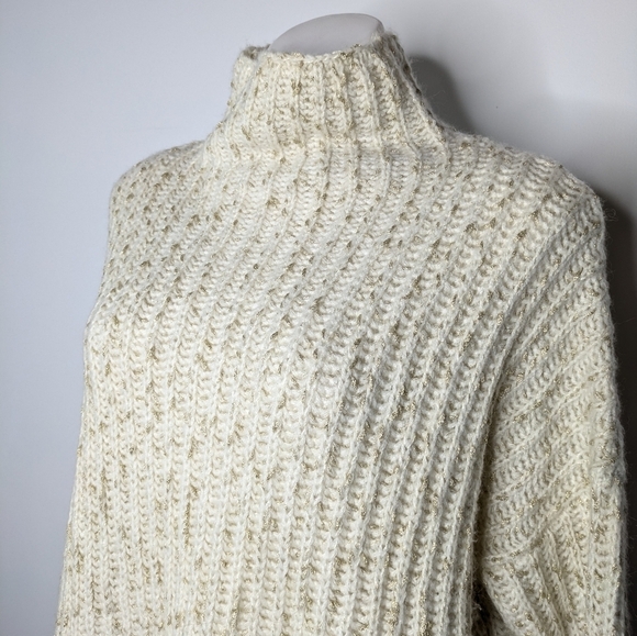 Serie Suncoo Cream Gold Knit Long Sleeve Oversized Turtleneck Sweater XS - Picture 2 of 10